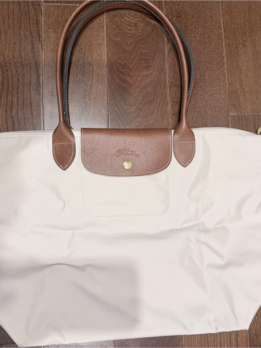 Longchamp Tote Bag in Cream with Brown Trim